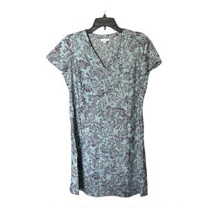 J. Jill Love Linen Blue/Purple Paisley V Neck Short Sleeve Dress Size Small Pet.